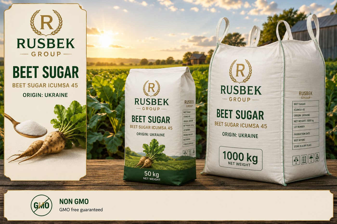 Свекольный сахар Rusbek Group, мешок 50кг и биг-бэг 1000кг, происхождение Украина