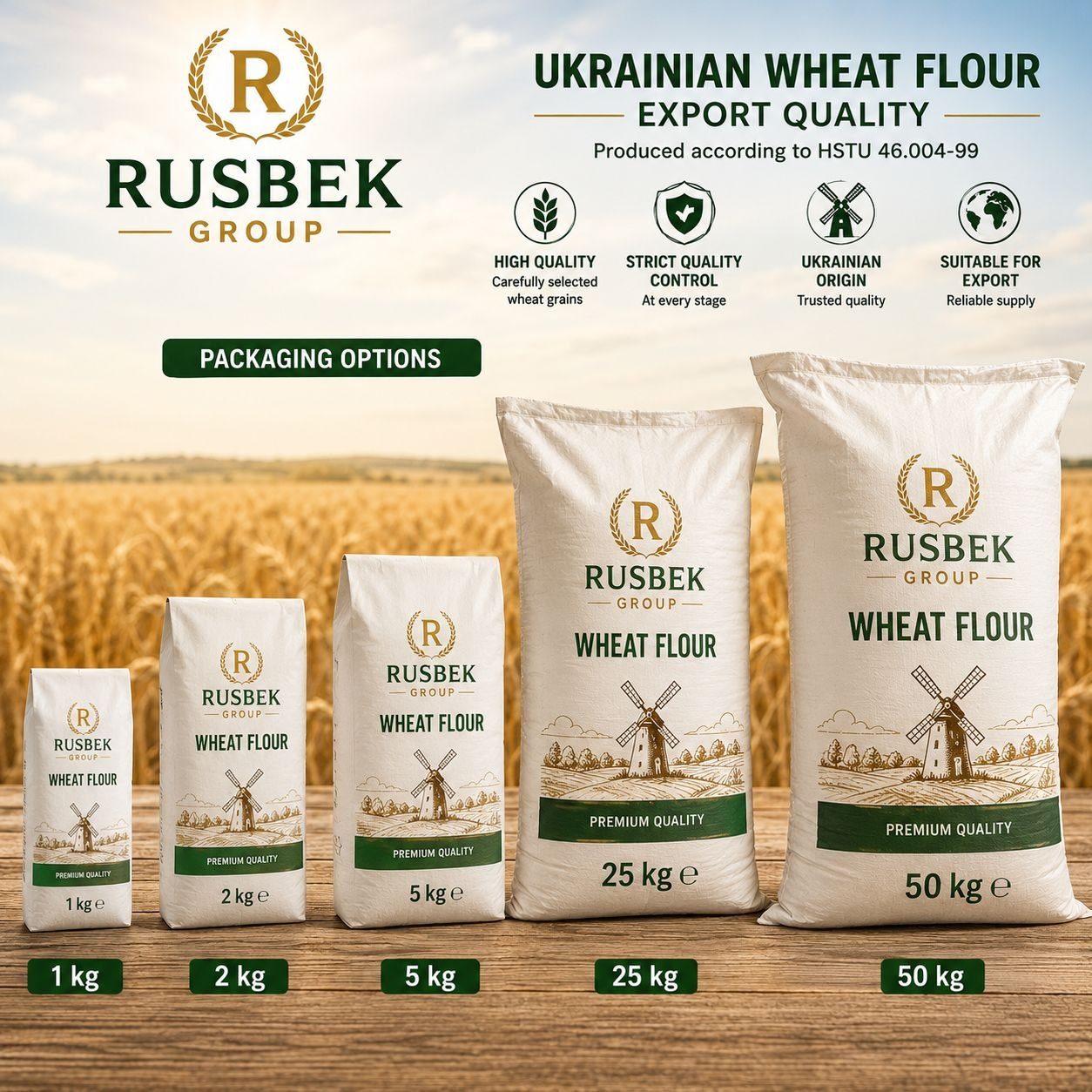 Упаковка пшеничной муки Rusbek Group, украинское происхождение